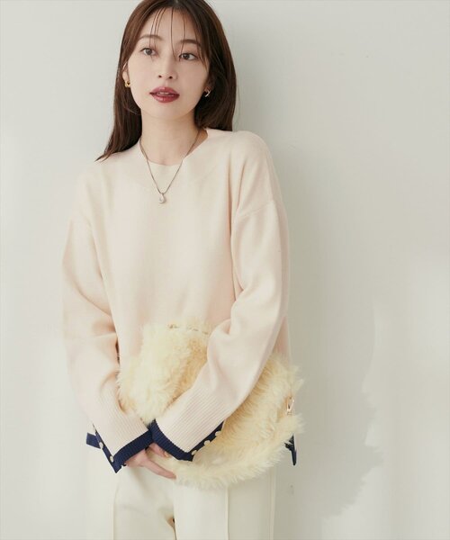 natural couture(ナチュラルクチュール)の「スタンドネック袖口釦ゆるニット(ニット/セーター・レディース・アイボリー/グリーン/サックスブルー/ピンク/モカ/ボルドー/ブラック系その他/ホワイト系その他・FREE)」の18枚目の写真