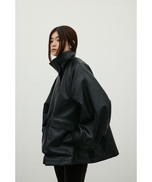 STYLEMIXER(スタイルミキサー)の「スタンドカラーフェイクレザージャケット(ライダースジャケット・レディース・ブラウン系その他/ブラック・FREE)」の13枚目の写真
