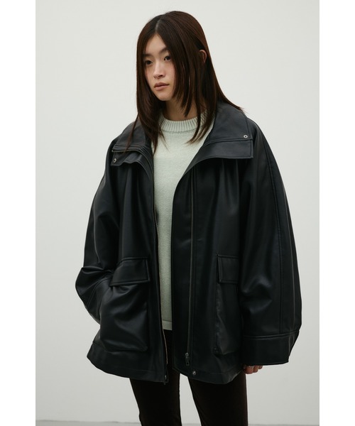 STYLEMIXER(スタイルミキサー)の「スタンドカラーフェイクレザージャケット(ライダースジャケット・レディース・ブラウン系その他/ブラック・FREE)」の16枚目の写真