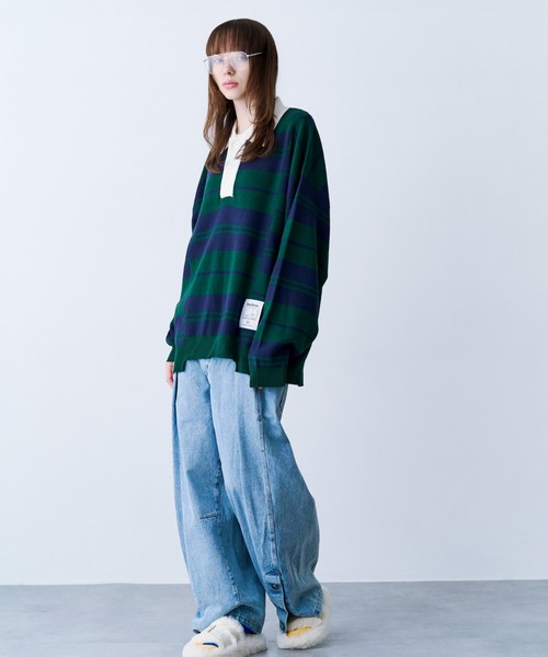 SeeSew(シーソー)の「【UNISEX】BORDER KNIT POLO/ボーダーニットポロシャツ(ポロシャツ・メンズ・イエロー/ネイビー・L/M)」の14枚目の写真