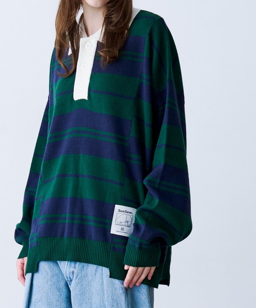 SeeSew(シーソー)の「【UNISEX】BORDER KNIT POLO/ボーダーニットポロシャツ(ポロシャツ・メンズ・イエロー/ネイビー・L/M)」の20枚目の写真