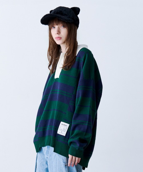 SeeSew(シーソー)の「【UNISEX】BORDER KNIT POLO/ボーダーニットポロシャツ(ポロシャツ・メンズ・イエロー/ネイビー・L/M)」の17枚目の写真