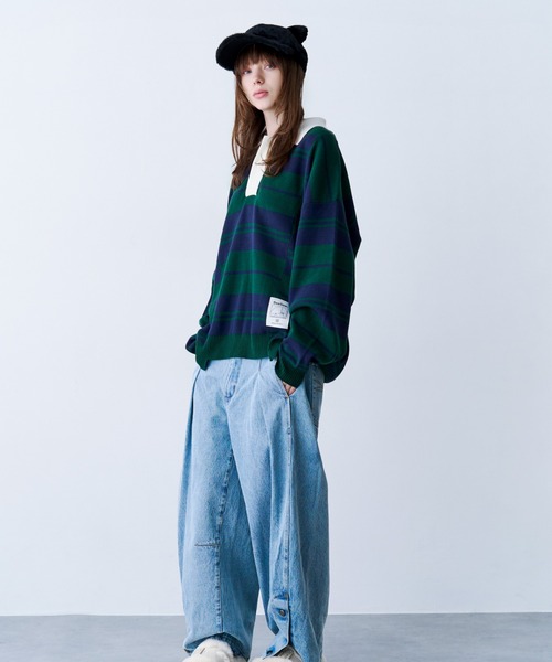 SeeSew(シーソー)の「【UNISEX】BORDER KNIT POLO/ボーダーニットポロシャツ(ポロシャツ・メンズ・イエロー/ネイビー・L/M)」の13枚目の写真