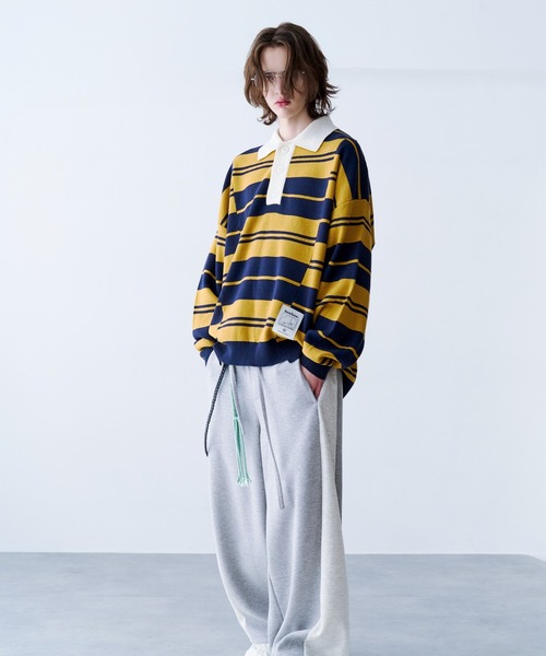 SeeSew(シーソー)の「【UNISEX】BORDER KNIT POLO/ボーダーニットポロシャツ(ポロシャツ・メンズ・イエロー/ネイビー・L/M)」の3枚目の写真
