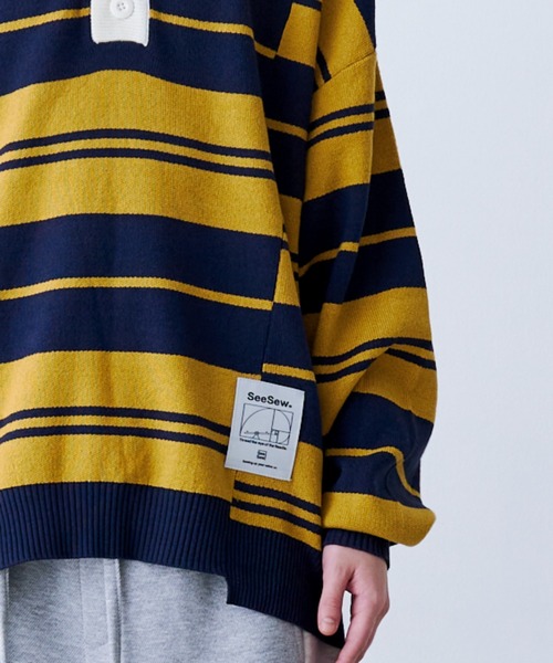 SeeSew(シーソー)の「【UNISEX】BORDER KNIT POLO/ボーダーニットポロシャツ(ポロシャツ・メンズ・イエロー/ネイビー・L/M)」の11枚目の写真