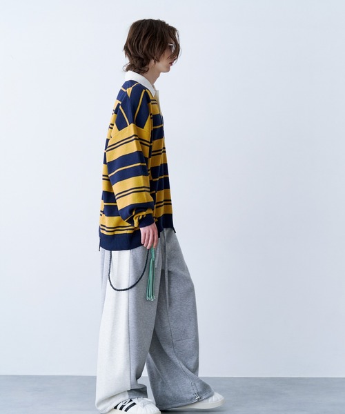 SeeSew(シーソー)の「【UNISEX】BORDER KNIT POLO/ボーダーニットポロシャツ(ポロシャツ・メンズ・イエロー/ネイビー・L/M)」の5枚目の写真