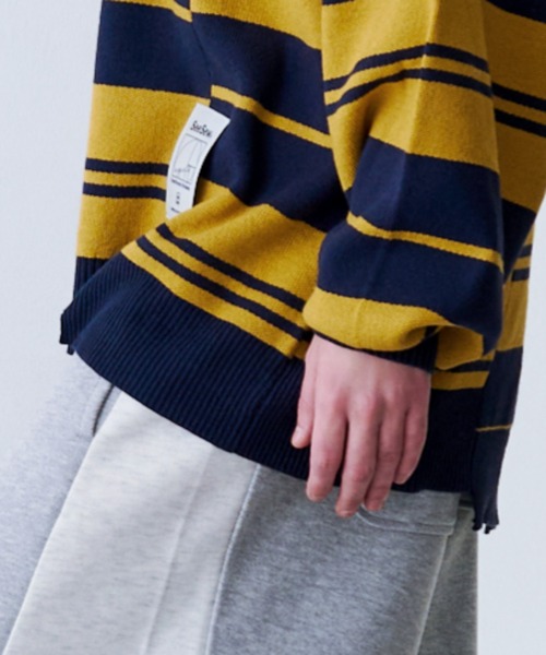 SeeSew(シーソー)の「【UNISEX】BORDER KNIT POLO/ボーダーニットポロシャツ(ポロシャツ・メンズ・イエロー/ネイビー・L/M)」の12枚目の写真