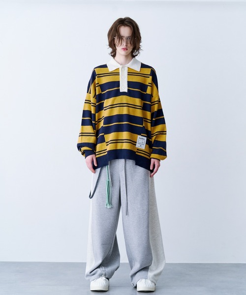 SeeSew(シーソー)の「【UNISEX】BORDER KNIT POLO/ボーダーニットポロシャツ(ポロシャツ・メンズ・イエロー/ネイビー・L/M)」の4枚目の写真