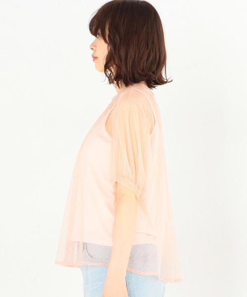 Another Edition（アナザーエディション）の「ドットチュールハイネックショートスリーブブラウス/ AEMFC DOTチュール H/N　SSL◆（シャツ/ブラウス・レディース・ホワイト/ライトピンク・FREE）」の4枚目の写真