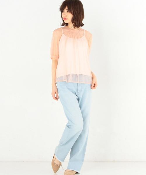 Another Edition（アナザーエディション）の「ドットチュールハイネックショートスリーブブラウス/ AEMFC DOTチュール H/N　SSL◆（シャツ/ブラウス・レディース・ホワイト/ライトピンク・FREE）」の11枚目の写真