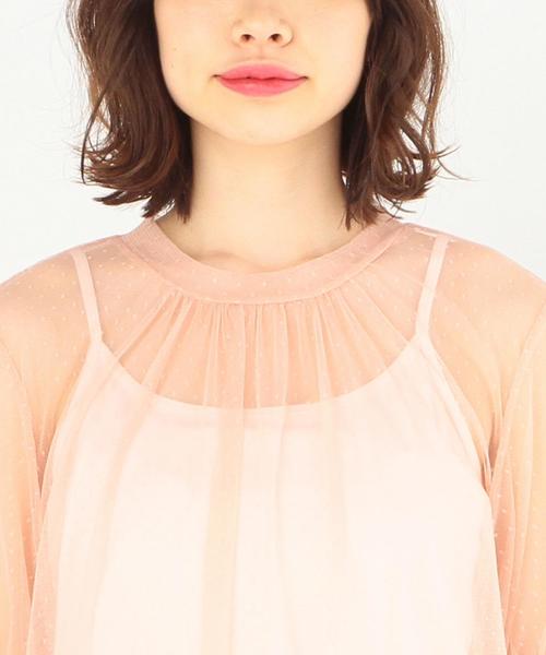 Another Edition（アナザーエディション）の「ドットチュールハイネックショートスリーブブラウス/ AEMFC DOTチュール H/N　SSL◆（シャツ/ブラウス・レディース・ホワイト/ライトピンク・FREE）」の5枚目の写真