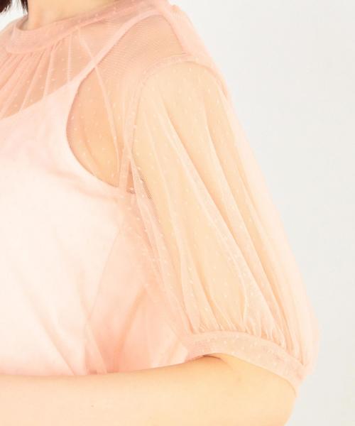 Another Edition（アナザーエディション）の「ドットチュールハイネックショートスリーブブラウス/ AEMFC DOTチュール H/N　SSL◆（シャツ/ブラウス・レディース・ホワイト/ライトピンク・FREE）」の6枚目の写真