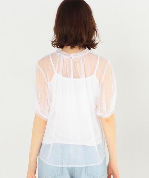 Another Edition（アナザーエディション）の「ドットチュールハイネックショートスリーブブラウス/ AEMFC DOTチュール H/N　SSL◆（シャツ/ブラウス・レディース・ホワイト/ライトピンク・FREE）」の8枚目の写真