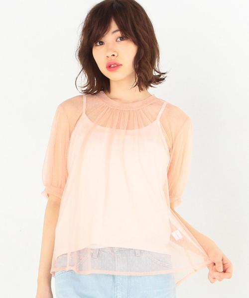 Another Edition（アナザーエディション）の「ドットチュールハイネックショートスリーブブラウス/ AEMFC DOTチュール H/N　SSL◆（シャツ/ブラウス・レディース・ホワイト/ライトピンク・FREE）」の13枚目の写真