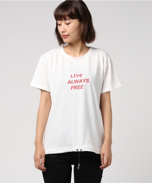 VENCEEXCHANGE（ヴァンスエクスチェンジ）の「裾ヒモロゴプリントTシャツ              （Tシャツ/カットソー・レディース・オフホワイト/ブラック・MEDIUM）」の5枚目の写真