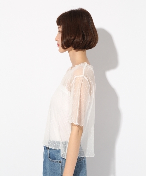 LOWRYS FARM（ローリーズファーム）の「★セットアイテム★ドットチュール＆キャミソール　764406 （Tシャツ/カットソー・レディース・オフホワイト/ベージュ/ブラック・MEDIUM/LARGE）」の7枚目の写真