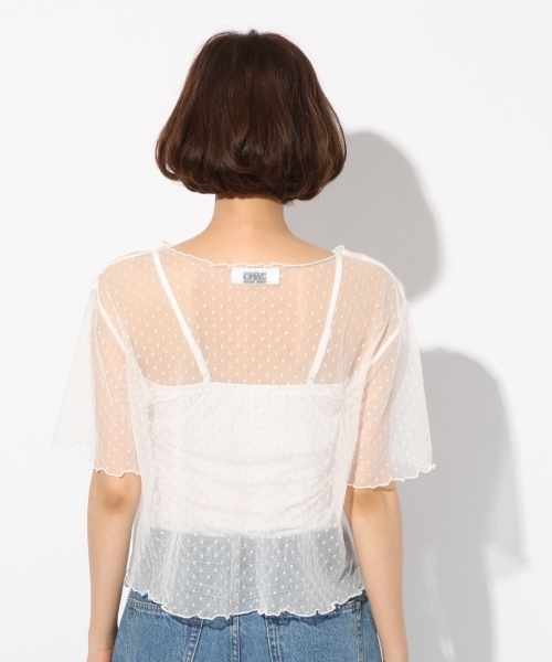 LOWRYS FARM（ローリーズファーム）の「★セットアイテム★ドットチュール＆キャミソール　764406 （Tシャツ/カットソー・レディース・オフホワイト/ベージュ/ブラック・MEDIUM/LARGE）」の8枚目の写真