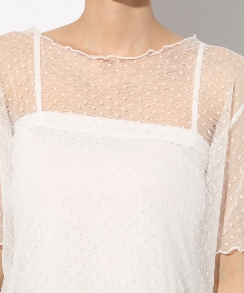 LOWRYS FARM（ローリーズファーム）の「★セットアイテム★ドットチュール＆キャミソール　764406 （Tシャツ/カットソー・レディース・オフホワイト/ベージュ/ブラック・MEDIUM/LARGE）」の12枚目の写真