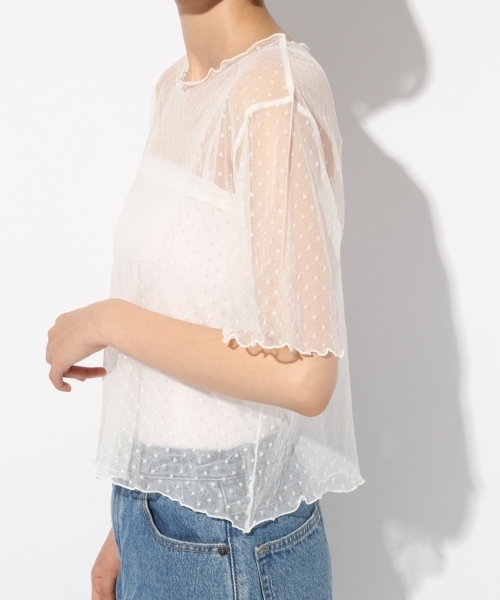 LOWRYS FARM（ローリーズファーム）の「★セットアイテム★ドットチュール＆キャミソール　764406 （Tシャツ/カットソー・レディース・オフホワイト/ベージュ/ブラック・MEDIUM/LARGE）」の13枚目の写真