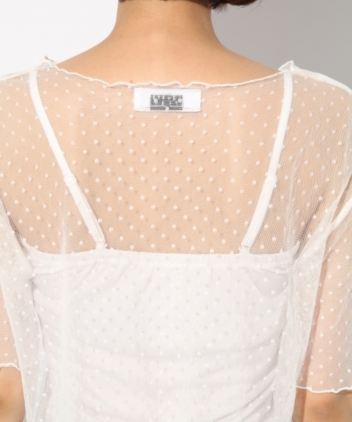 LOWRYS FARM（ローリーズファーム）の「★セットアイテム★ドットチュール＆キャミソール　764406 （Tシャツ/カットソー・レディース・オフホワイト/ベージュ/ブラック・MEDIUM/LARGE）」の15枚目の写真
