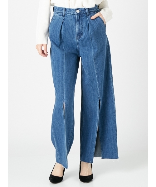 MURUA（ムルーア）の「ワイドラッパDENIMパンツ（デニムパンツ・レディース・ブラック/ブルー・1/2）」の6枚目の写真