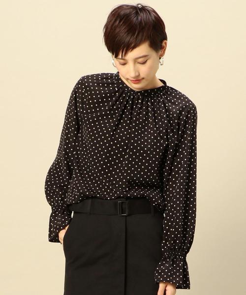 BEAUTY&YOUTH UNITED ARROWS(ビューティーアンドユースユナイテッドアローズ)の「BY ドットスタンドカラ―フリルスリーブブラウス ◆(シャツ/ブラウス・レディース・ブラック/ブラウン・FREE)」の2枚目の写真
