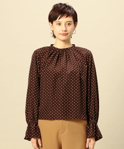 BEAUTY&YOUTH UNITED ARROWS(ビューティーアンドユースユナイテッドアローズ)の「BY ドットスタンドカラ―フリルスリーブブラウス ◆(シャツ/ブラウス・レディース・ブラック/ブラウン・FREE)」の4枚目の写真