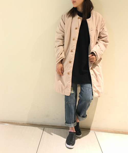GREEN BOWL(グリーンボウル)の「GREEN BOWL No-collar Liner Long Jacket/グリーンボウルノーカラーライナーロングコート(ノーカラージャケット・メンズ・オリーブ/ネイビー/ベージュ/ブラウン系その他/クリーム・38/40)」の3枚目の写真