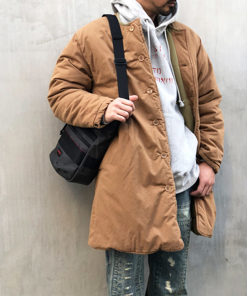 GREEN BOWL(グリーンボウル)の「GREEN BOWL No-collar Liner Long Jacket/グリーンボウルノーカラーライナーロングコート(ノーカラージャケット・メンズ・オリーブ/ネイビー/ベージュ/ブラウン系その他/クリーム・38/40)」の2枚目の写真