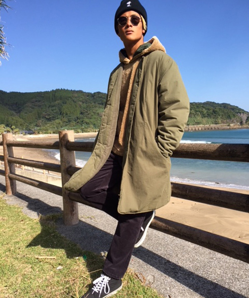 GREEN BOWL(グリーンボウル)の「GREEN BOWL No-collar Liner Long Jacket/グリーンボウルノーカラーライナーロングコート(ノーカラージャケット・メンズ・オリーブ/ネイビー/ベージュ/ブラウン系その他/クリーム・38/40)」の4枚目の写真