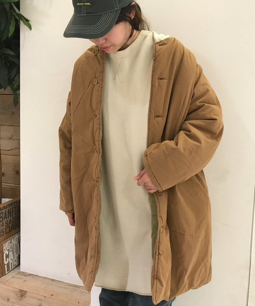 GREEN BOWL(グリーンボウル)の「GREEN BOWL No-collar Liner Long Jacket/グリーンボウルノーカラーライナーロングコート(ノーカラージャケット・メンズ・オリーブ/ネイビー/ベージュ/ブラウン系その他/クリーム・38/40)」の15枚目の写真