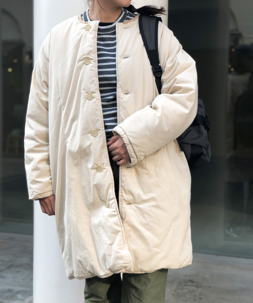 GREEN BOWL(グリーンボウル)の「GREEN BOWL No-collar Liner Long Jacket/グリーンボウルノーカラーライナーロングコート(ノーカラージャケット・メンズ・オリーブ/ネイビー/ベージュ/ブラウン系その他/クリーム・38/40)」の9枚目の写真