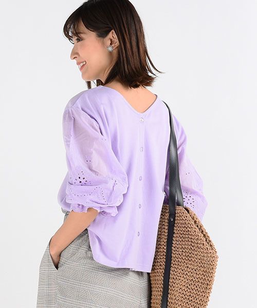 LIPSTAR(リップスター)の「レーススリーブ切り替えカットソー(Tシャツ/カットソー・レディース・オフホワイト/パープル/ブラック・M)」の3枚目の写真