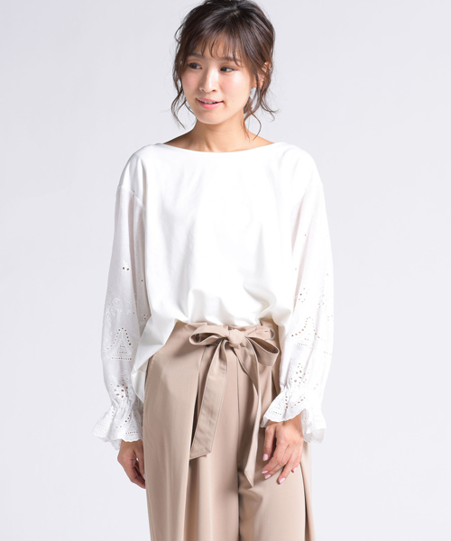 LIPSTAR(リップスター)の「レーススリーブ切り替えカットソー(Tシャツ/カットソー・レディース・オフホワイト/パープル/ブラック・M)」の5枚目の写真