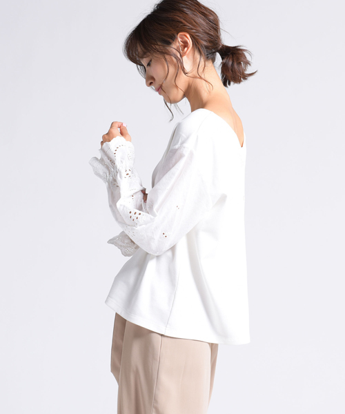 LIPSTAR(リップスター)の「レーススリーブ切り替えカットソー(Tシャツ/カットソー・レディース・オフホワイト/パープル/ブラック・M)」の6枚目の写真