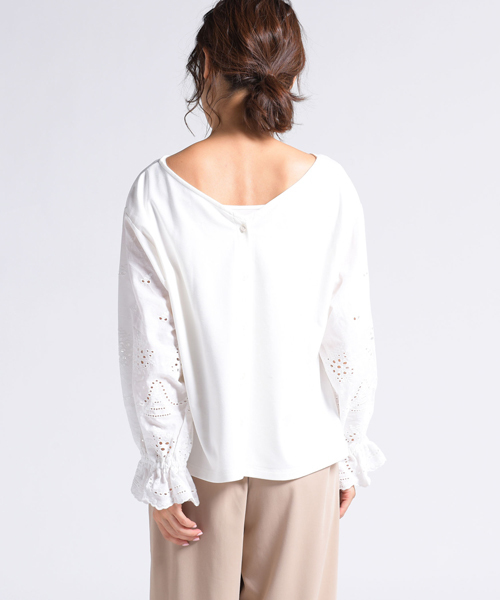 LIPSTAR(リップスター)の「レーススリーブ切り替えカットソー(Tシャツ/カットソー・レディース・オフホワイト/パープル/ブラック・M)」の7枚目の写真