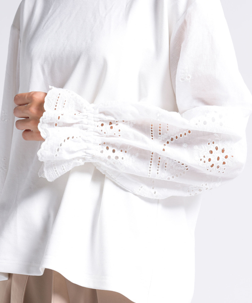 LIPSTAR(リップスター)の「レーススリーブ切り替えカットソー(Tシャツ/カットソー・レディース・オフホワイト/パープル/ブラック・M)」の8枚目の写真