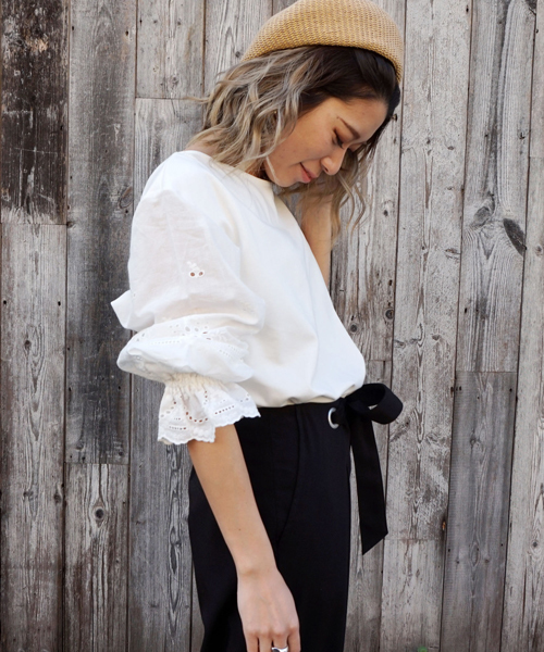 LIPSTAR(リップスター)の「レーススリーブ切り替えカットソー(Tシャツ/カットソー・レディース・オフホワイト/パープル/ブラック・M)」の13枚目の写真