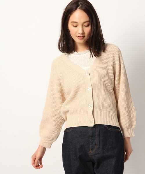 GLOBAL WORK(グローバルワーク)の「【ウォッシャブル】ワッフルバルーンスリーブカーデ/780923(カーディガン/ボレロ・レディース・ブラック/ベージュ/グレー/イエロー・LARGE/MEDIUM)」の3枚目の写真