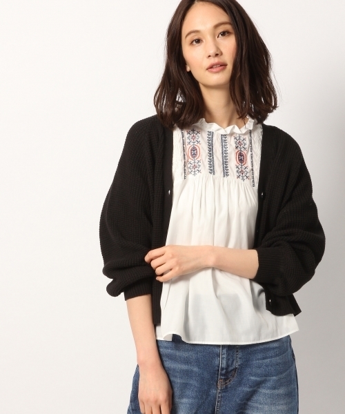 GLOBAL WORK(グローバルワーク)の「【ウォッシャブル】ワッフルバルーンスリーブカーデ/780923(カーディガン/ボレロ・レディース・ブラック/ベージュ/グレー/イエロー・LARGE/MEDIUM)」の1枚目の写真