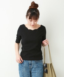 MARBLE WALTS | スカラップリブカットソー　5分袖(Tシャツ/カットソー)
