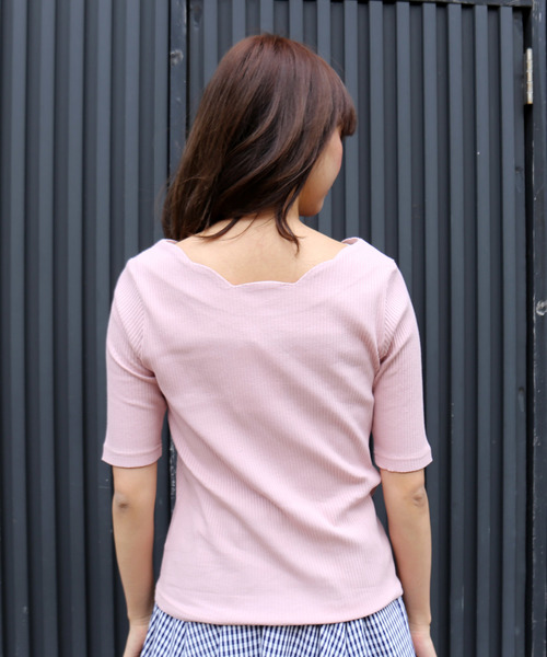 MARBLE WALTS(マーブルワルツ)の「スカラップリブカットソー 5分袖(Tシャツ/カットソー・レディース・オフホワイト/ブラック/ネイビー/ピンク・L/M)」の9枚目の写真