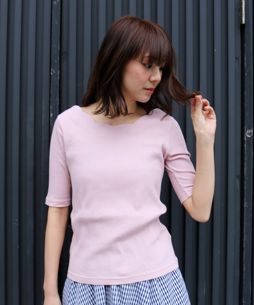 MARBLE WALTS(マーブルワルツ)の「スカラップリブカットソー 5分袖(Tシャツ/カットソー・レディース・オフホワイト/ブラック/ネイビー/ピンク・L/M)」の11枚目の写真