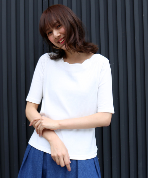 MARBLE WALTS(マーブルワルツ)の「スカラップリブカットソー 5分袖(Tシャツ/カットソー・レディース・オフホワイト/ブラック/ネイビー/ピンク・L/M)」の12枚目の写真
