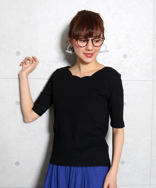 MARBLE WALTS(マーブルワルツ)の「スカラップリブカットソー 5分袖(Tシャツ/カットソー・レディース・オフホワイト/ブラック/ネイビー/ピンク・L/M)」の19枚目の写真
