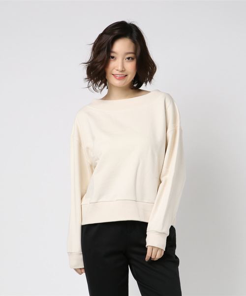 M y u（ミュー）の「2way美ライン♪裏毛オフショルスウェット（スウェット・レディース・アイボリー/グレー・M）」の5枚目の写真
