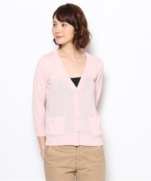 JOURNAL STANDARD(ジャーナルスタンダード)の「エアリーテンジク Vネックカーディガン#(カーディガン/ボレロ・レディース・ネイビー/ピンク/サックスブルー/オレンジ/イエロー/グリーン/ライトグリーン・MEDIUM/SMALL)」の1枚目の写真