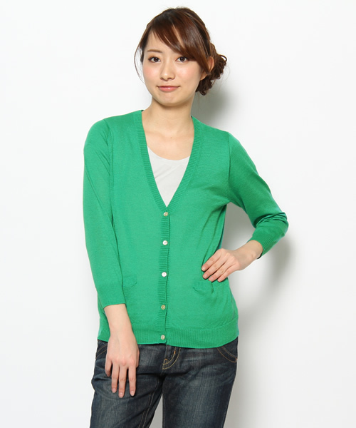 JOURNAL STANDARD(ジャーナルスタンダード)の「エアリーテンジク Vネックカーディガン#(カーディガン/ボレロ・レディース・ネイビー/ピンク/サックスブルー/オレンジ/イエロー/グリーン/ライトグリーン・MEDIUM/SMALL)」の2枚目の写真