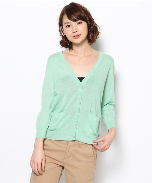 JOURNAL STANDARD(ジャーナルスタンダード)の「エアリーテンジク Vネックカーディガン#(カーディガン/ボレロ・レディース・ネイビー/ピンク/サックスブルー/オレンジ/イエロー/グリーン/ライトグリーン・MEDIUM/SMALL)」の3枚目の写真