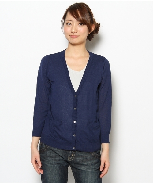 JOURNAL STANDARD(ジャーナルスタンダード)の「エアリーテンジク Vネックカーディガン#(カーディガン/ボレロ・レディース・ネイビー/ピンク/サックスブルー/オレンジ/イエロー/グリーン/ライトグリーン・MEDIUM/SMALL)」の8枚目の写真